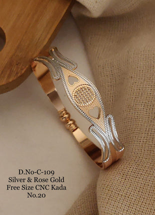 Silver & Rose Gold Heart Motif CNC Kada