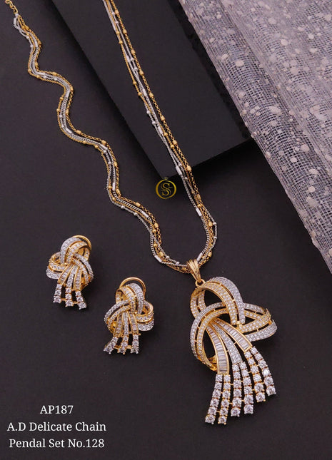 American Diamond Pendant Set in Teardrop Design