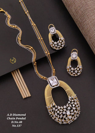 Layered American Diamond Leaf Pendant Set