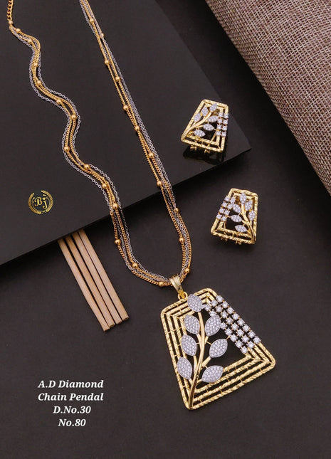 Petal Loop American Diamond Pendant Set