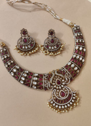 American Diamond Color Red Stone Choker