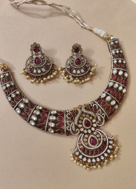 American Diamond Color Red Stone Choker