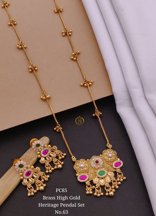 Floral Cluster Pendant Set in High Gold Finish
