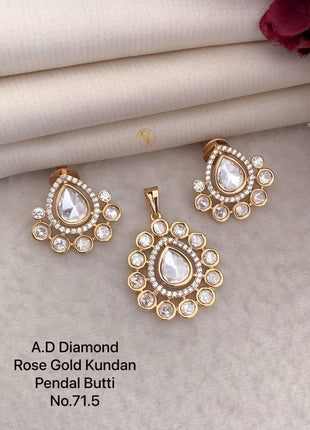 Radiant Teardrop A.D American Diamond Kundan Pendant Set