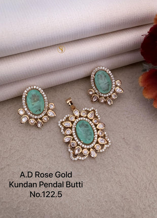 Blush Pink Oval Kundan Pendant Set with A.D Detailing