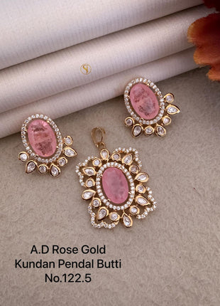 Blush Pink Oval Kundan Pendant Set with A.D Detailing