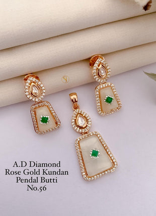 Trapezoid A.D Diamond Kundan Pendant Set with Green Accents