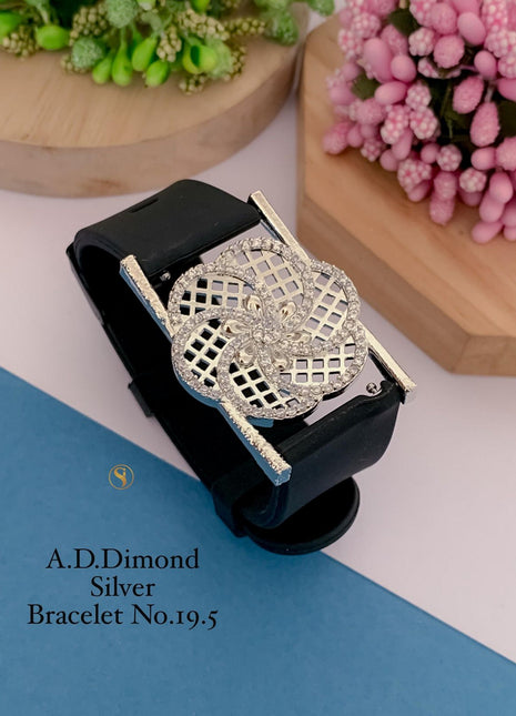 Floral Rose Gold Bracelet with Black Band