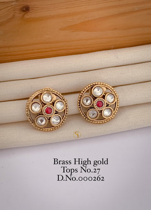 Brass Red Stone Stud Tops