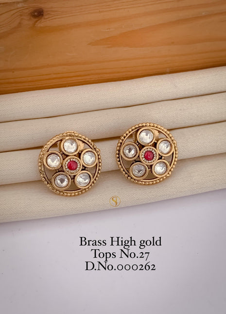Brass Red Stone Stud Tops