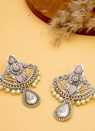 Elegant Earrings with Oxidised Work