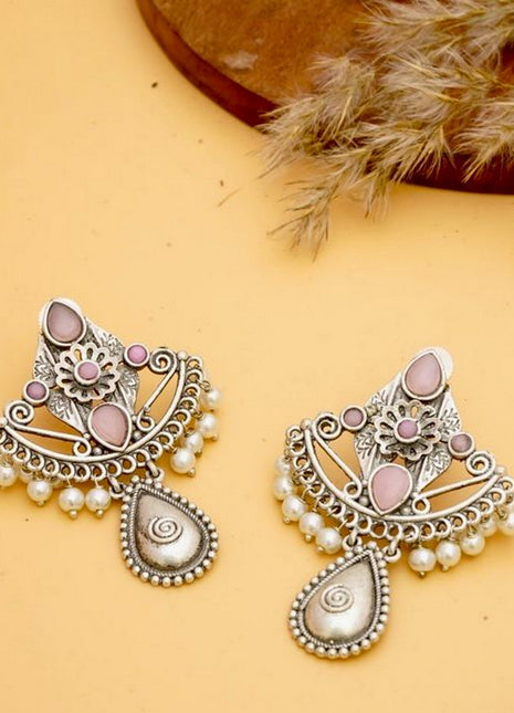 Elegant Earrings with Oxidised Work