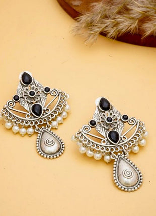 Elegant Earrings with Oxidised Work