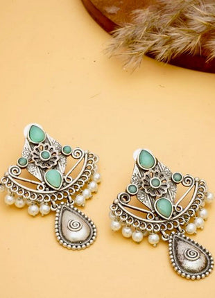 Elegant Earrings with Oxidised Work