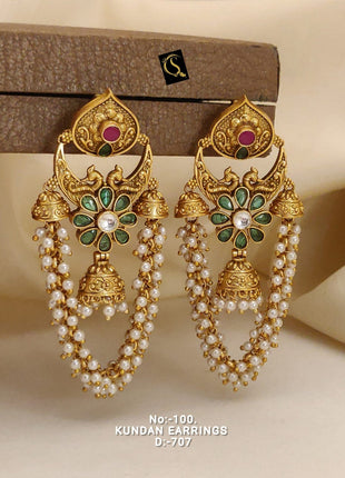 Gold-Plated Kundan Chandbalis