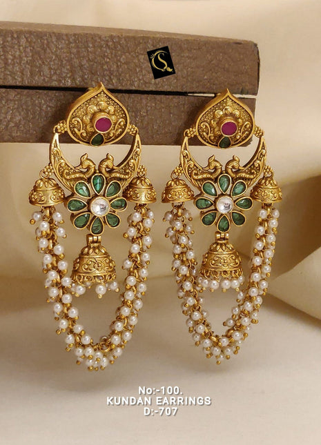 Gold-Plated Kundan Chandbalis