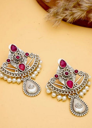 Elegant Earrings with Oxidised Work