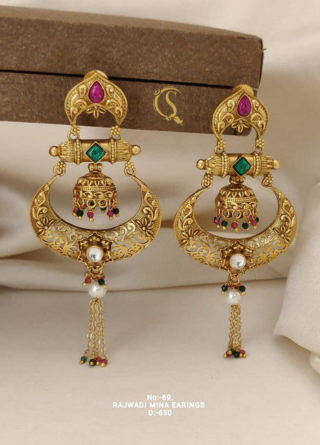 Gold-Plated Chandbali with Kundan