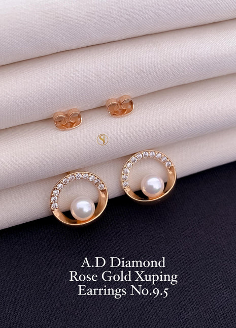 Rose Gold-Plated Stud Earrings with Floral Design