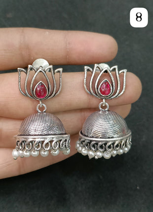Oxidized Jhumkas with Black Stone