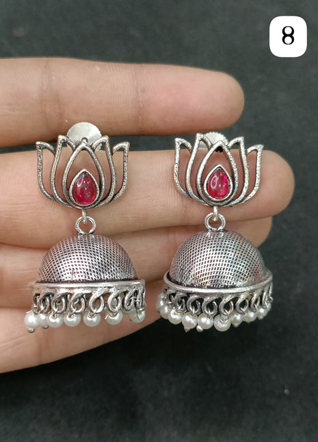 Oxidized Jhumkas with Black Stone