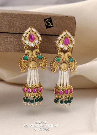 Kundan White Moti Jhumkis