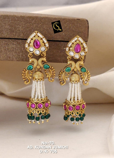 Kundan White Moti Jhumkis
