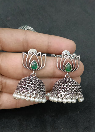 Lotus Shaped Oxidised Jhumkas