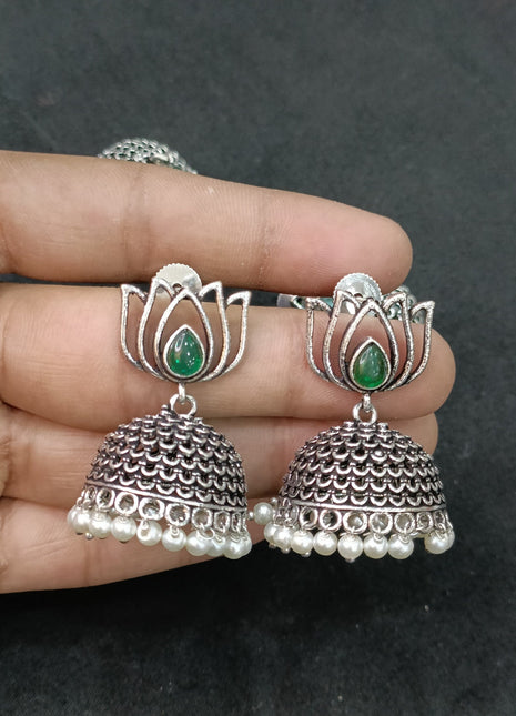 Lotus Shaped Oxidised Jhumkas