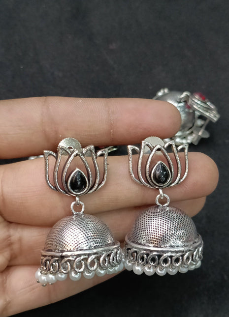 Oxidized Jhumkas with Black Stone