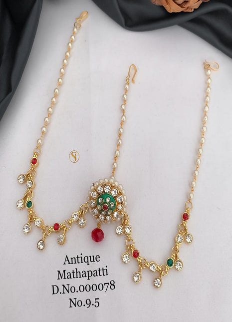 Gold Plated Red Kundan Maang Tikka
