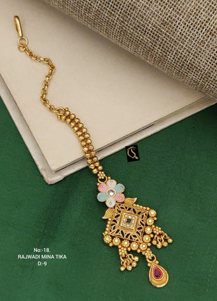 Royal Kundan Green Stone Maang Tikka