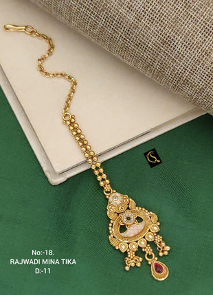 Gold Plated Dome Pearl Maang Tikka
