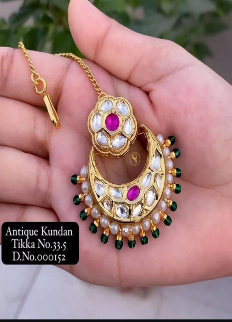 Kundan Red Gem Statement Maang Tikka