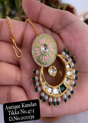 Gold Plated Kundan Leaf Maang Tikka