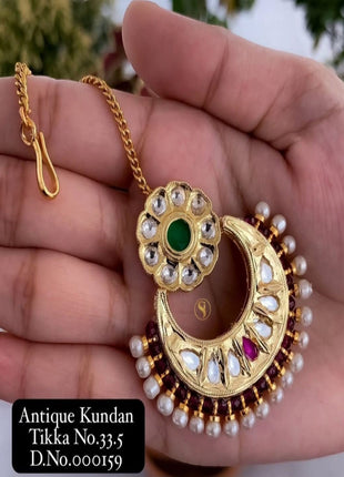 Gold Plated Floral Pearl Maang Tikka