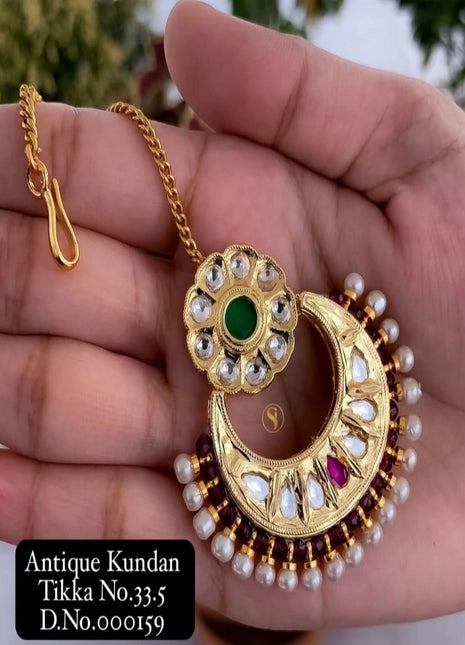Gold Plated Floral Pearl Maang Tikka