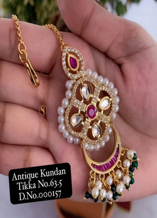 Antique Gold Plated Kundan Maang Tikka
