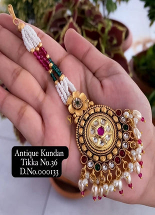 Gold kundanFloral Maang Tikka