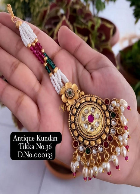 Gold kundanFloral Maang Tikka