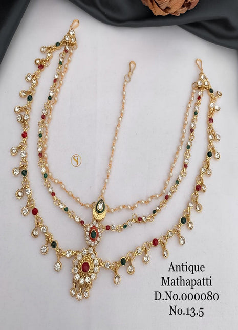 Sparkling AD Maang Tikka with Red-Green Accents