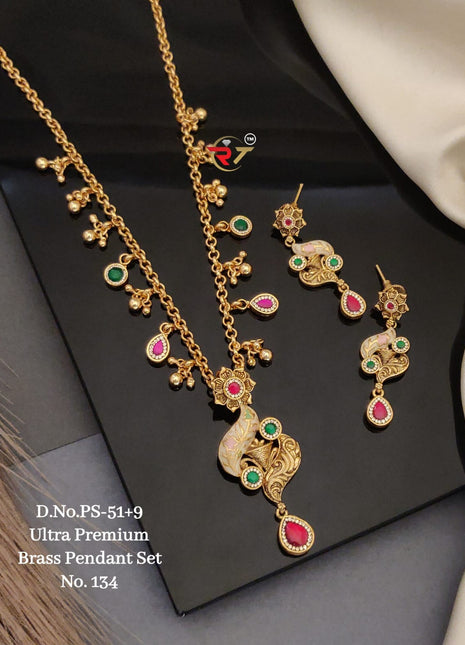 Dual Tone Pendant Set with Stone Detailing