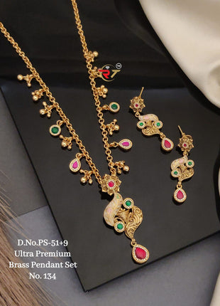 Dual Tone Pendant Set with Stone Detailing