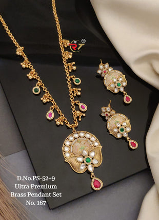 Bold Party Wear Pendant Set with Red and Gold Finish