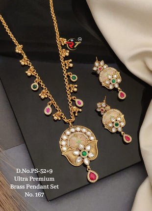 Bold Party Wear Pendant Set with Red and Gold Finish