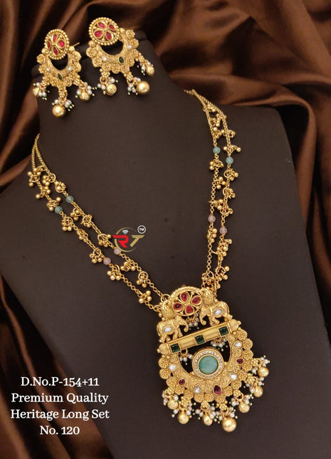 Gold Plated Floral Pendant Set with Ruby Pink Stones