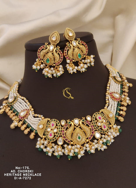 Ruby Red Necklace with Antique Finish