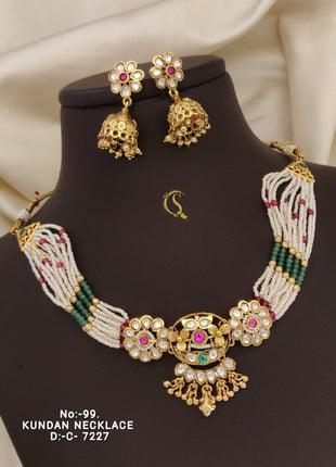Gold-Plated Pendant Set with Red and White Stones