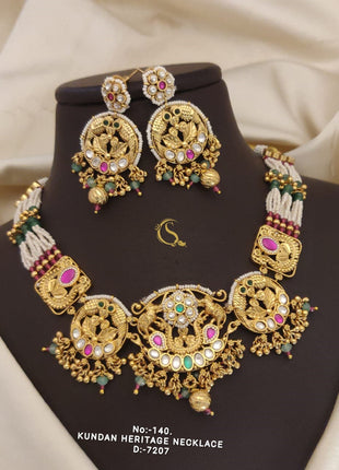 Gold-Tone Red Stone Flower Pendant Set with Earrings