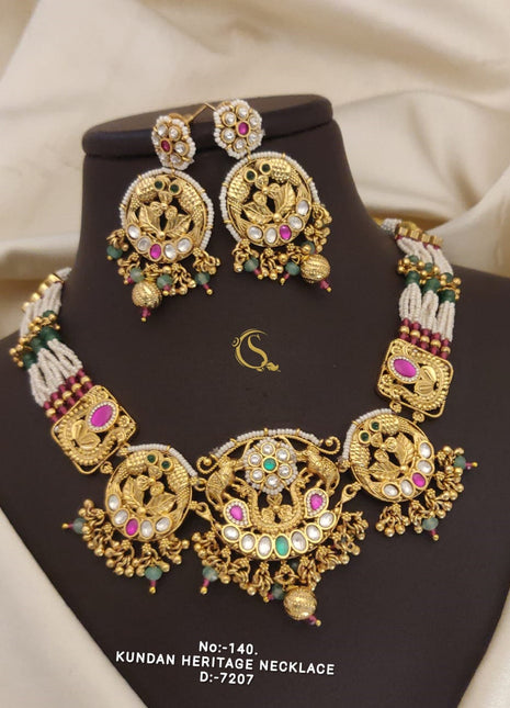 Gold-Tone Red Stone Flower Pendant Set with Earrings